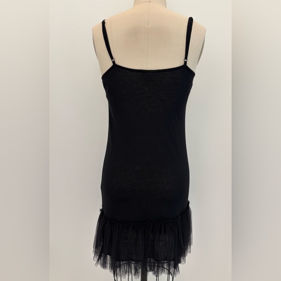 Mystree Tutu Slip Petticoat Black Knit Spaghetti Straps Tulle Ruffle M - Picture 4 of 7